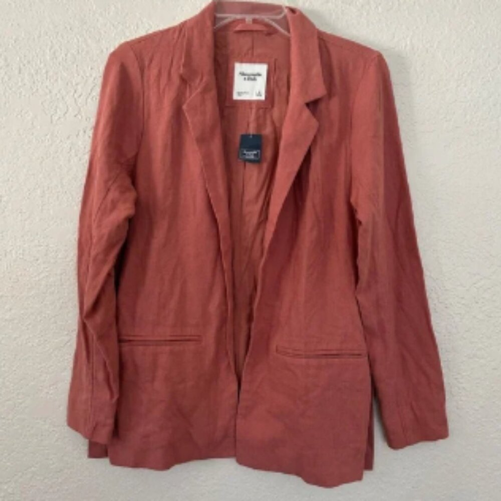 NWT Abercrombie Linen Blend Salmon Lightweight Open Blazer Small